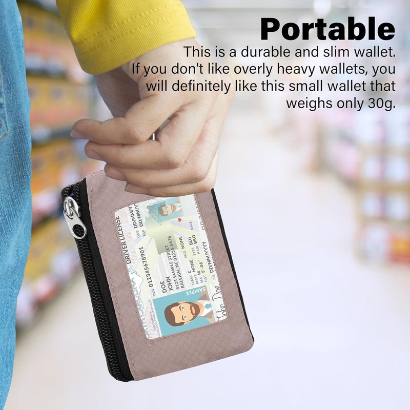 ZHOMA Minimalist Small Wallet for Men Women with 2 Zip Pockets, Multi Functional ID Case with Keychain and Card Holder, Coin Purse Badge Lanyard Pouch for Boys Girls Travel - Gray&Pink - Image 2